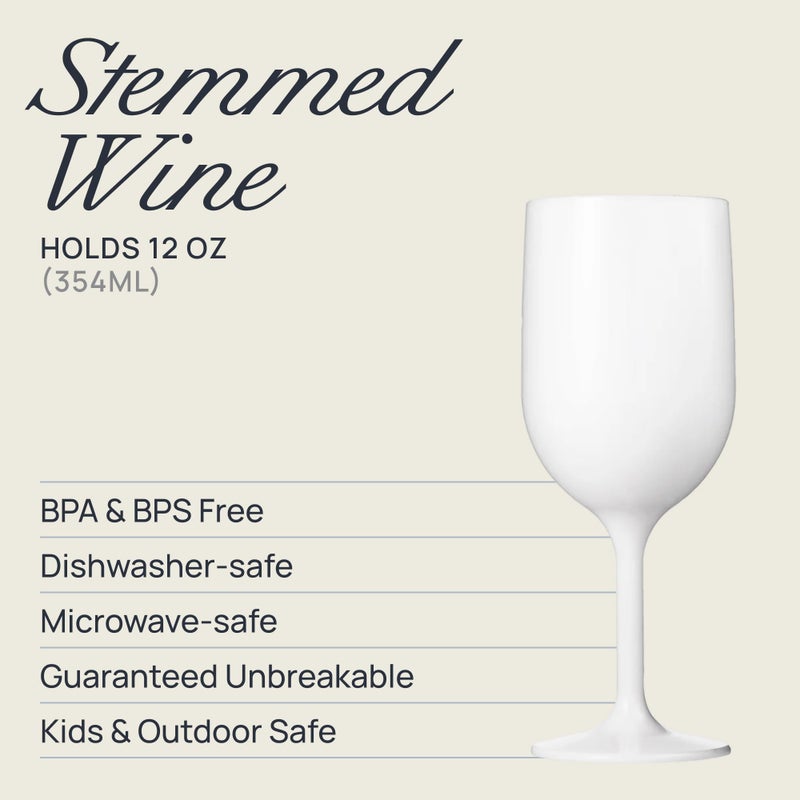 DRINIQUE Unbreakable Stemmed Wine Glasses (Set of 4) 12oz Shatterproof, Reusable Tritan Wine Glasses for Red or White Wine - White - Image 4